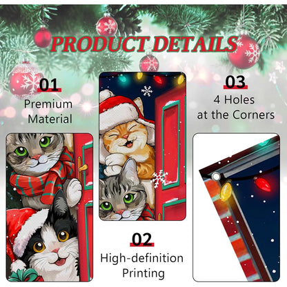 Christmas Tabby & Tuxedo Cat Decorations, Xmas Orange Front Door Banner,Christmas Door Cover Winter Holiday Indoor/Outdoor Fun