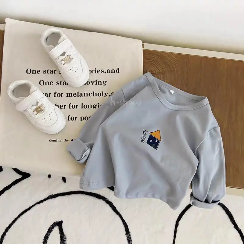 Fashion Boutique Children's Wear Tops Long Sleeve Tees Printed Baby Boys O-neck Pullover Blouse Kids Clothing Autumn Base Shirt