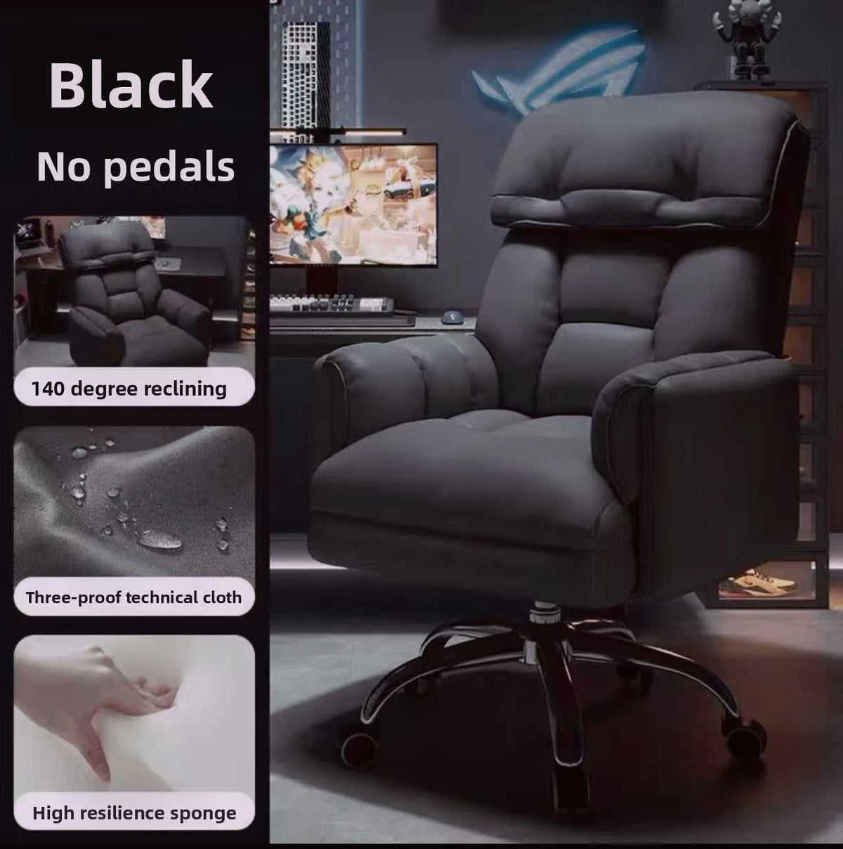 Comfortable Computer Chair with Armrest Footrest Home Office Dormitory Lounge Recliner Back Support Pillow Adjustable Seat