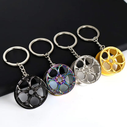 2Pcs Creative Mini Car Modification Wheel Keychain Auto Enthusiast Metal Key Rings Alloy Accessories for Men Woman Lover Gifts