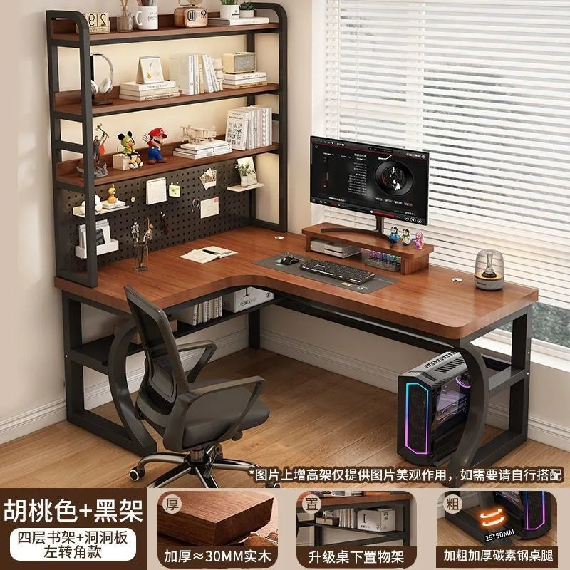 Computer Desk Corner Multi Functional Double Writing Table L Shaped Office Desk with Bookshelf Study Desk for Home Furniture
