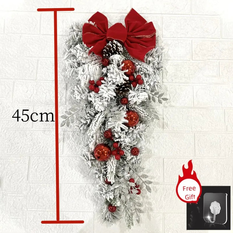Christmas Wreath Rattan Set Christmas Decorations Bow Flower Garland For Front Door Hanging Christmas Ornaments New Year Decor