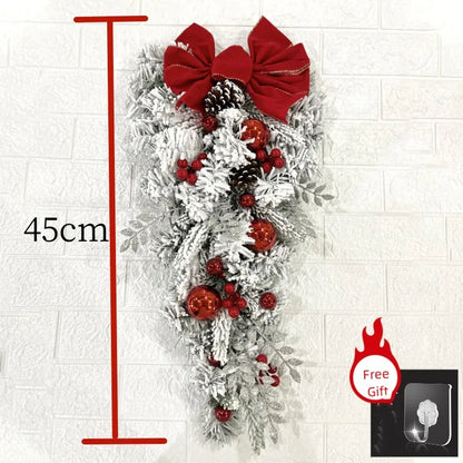 Christmas Wreath Rattan Set Christmas Decorations Bow Flower Garland For Front Door Hanging Christmas Ornaments New Year Decor