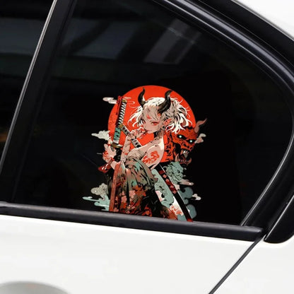 1Pc Japanese Demon Samurai Anime Girl Vinyl Sticker, Waterproof Decal For Car Motorcycle Laptop Window Decor, Holiday Gift