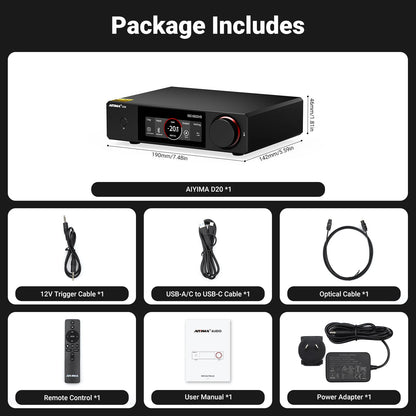 AIYIMA D20 Dual-Chip DAC ES9039Q2M & AK4493S Bluetooth 5.1 ARC USB Coaxial Dual Optical XU316 Fully Balanced HiFi Audio Decoder
