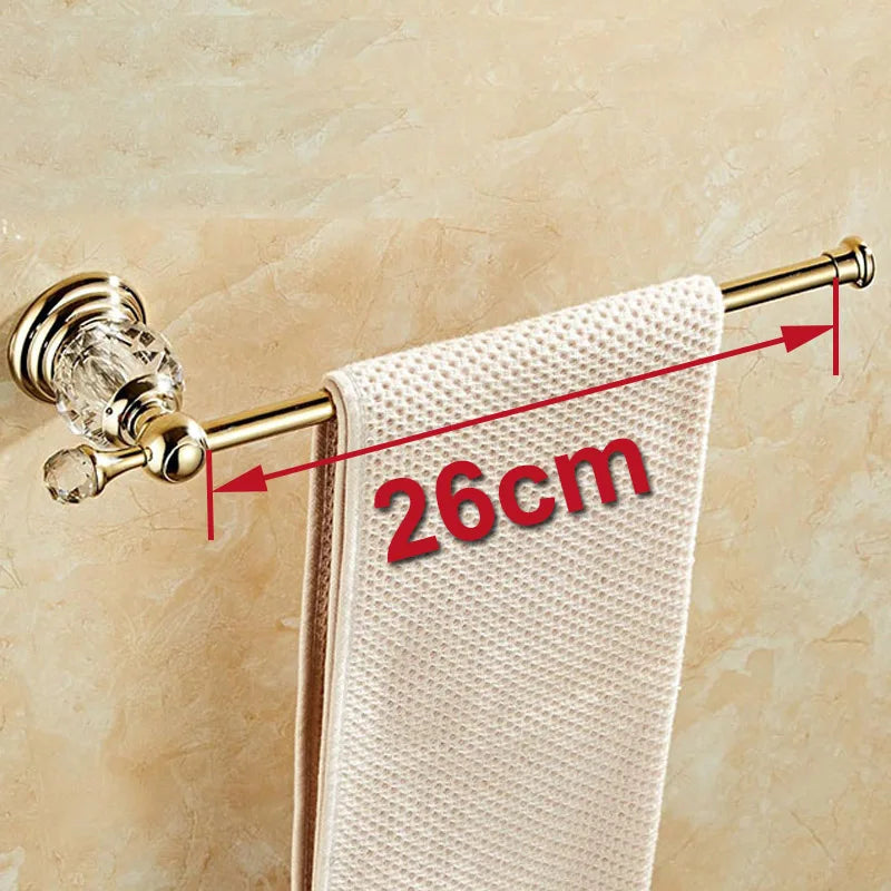 Luxury Gold Polished Brass Bathroom Accessories Set - Wall-Mounted Crystal Bath Hardware Collection