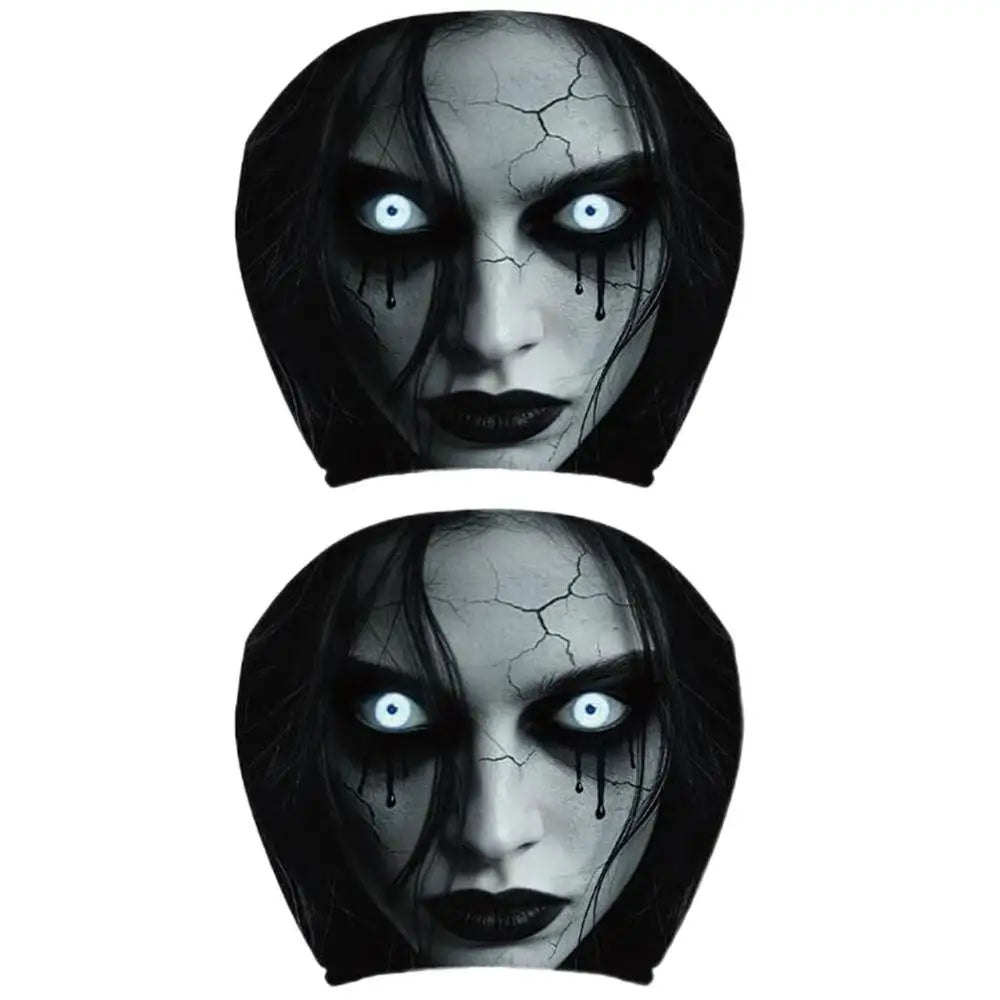 2pcs Scary Headrest Cover Halloween Decoration Accessories Hilarious Car Headrest Protector for Men Women Family Friends
