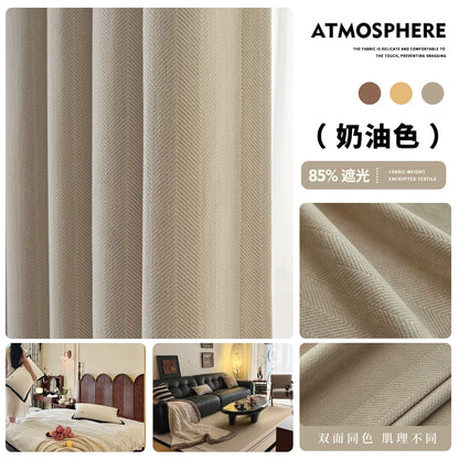 Custom Cream Luxury Beige Thick Chenille Curtains for Living Room Bedroom Dining Blackout Herringbone Texture Window Fashion