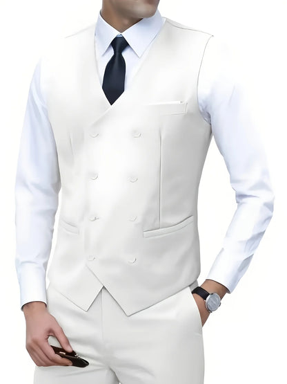 Men Double Breasted Vest British Style Slim Fit Business Formal Waistcoat High Quality Suit Vest Multiple Colors