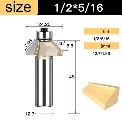 Tideway 45 Deg Bevel Edge Forming Chamfer Router Bits with Bearing Chamfering CNC Wood Cutting Tools Woodworking Milling Cutter