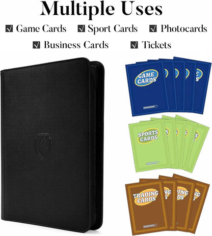 9 Pocket Zipper Card Binder, 360 Trading Card Holder Book, Premium PU Cover Zip Binder for Cards, Durable Side Loading Card