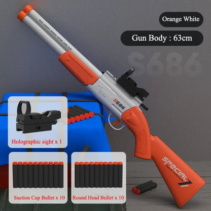 S686 Double Barrel Shotgun Toy with Scope & Soft Bullets Manually Loaded Gun Outdoor Hunting Shooting Game Christmas Gift