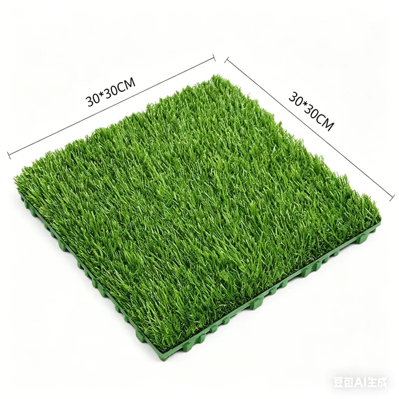 Interlocking Artificial Grass Tiles, 12x12in Self-Draining Fake Grass Deck Tiles, UV-Resistant Synthetic Turf Mats for Patio, Ba