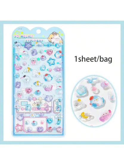 1Pc/Pack Cute 3D Embossed Stickers Material Perfect For Handmade Diy Scrapbooking Journaling Supplies Phone Case Photo Frame