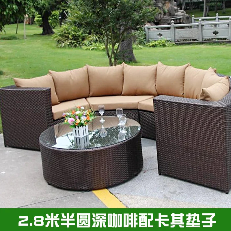 Outdoor round rattan sofa combination garden courtyard semi-circular rattan chair sofa outdoor hotel curved living room sofa