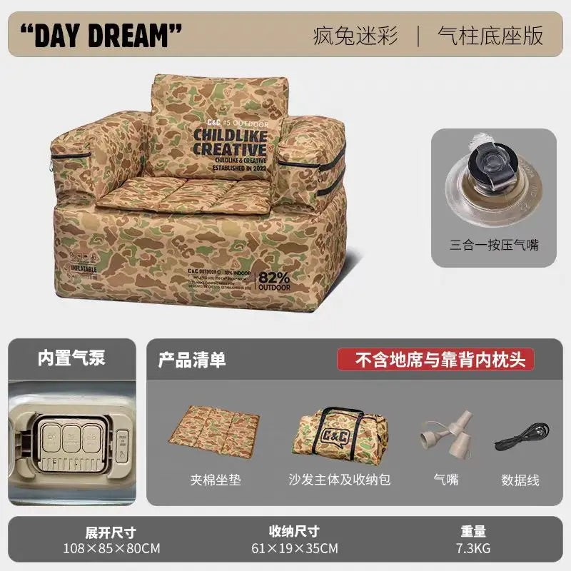 Double and Single Inflatable Sofa with Built-in Air Pump, Comfortable and Portable for Camping and Leisure Home Use