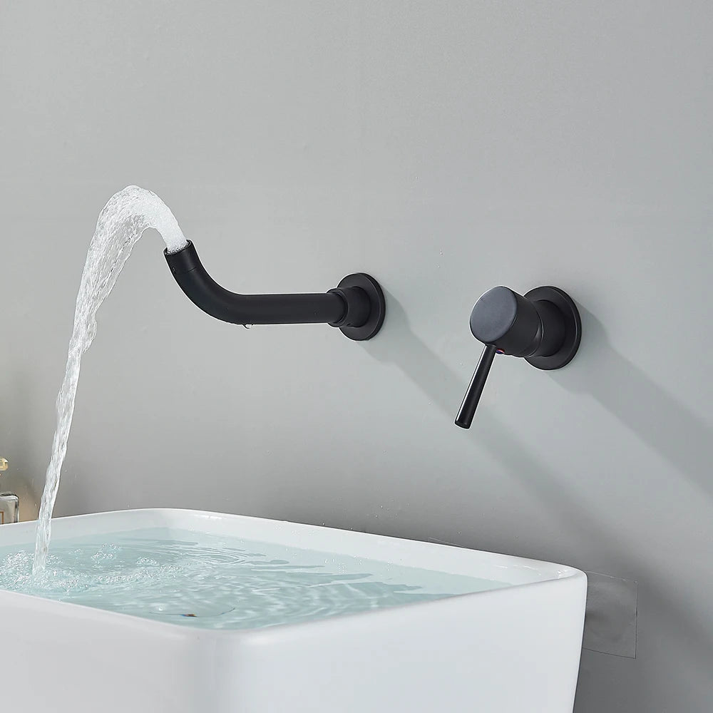 Golden Basin Faucet Bathroom Mixer Sink Tap Wall Mounted Hot Cold Water Tap Single Handle Rotating Spout Bathroom Faucet