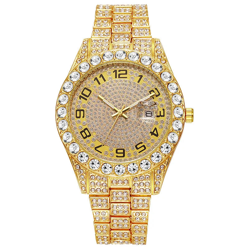 Hot Sale Diamond Watch for Men Luxury Iced Out Watches Calendar Quartz Wristwatches Male Clock Relogio Masculino Drop Shipping
