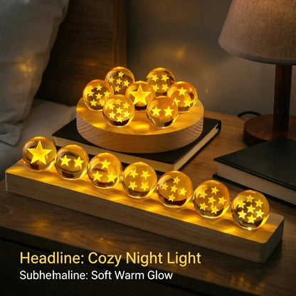Dragoned Anime Seven Stars Crystal Ball Set LED Illuminated Wooden Base Night Lights Cartoon Balls Birthday Christmas Gift