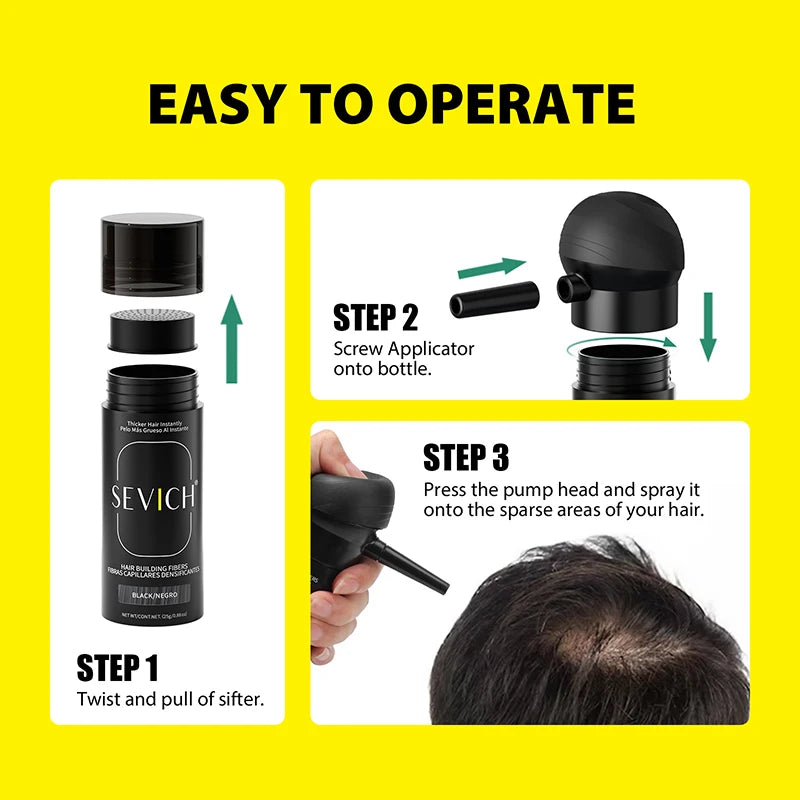SEVICH Hair Building Fiber Set - Spray Head Design, Precise Coverage, 3 Sec Quick Thickening for Sparse Areas & Styling