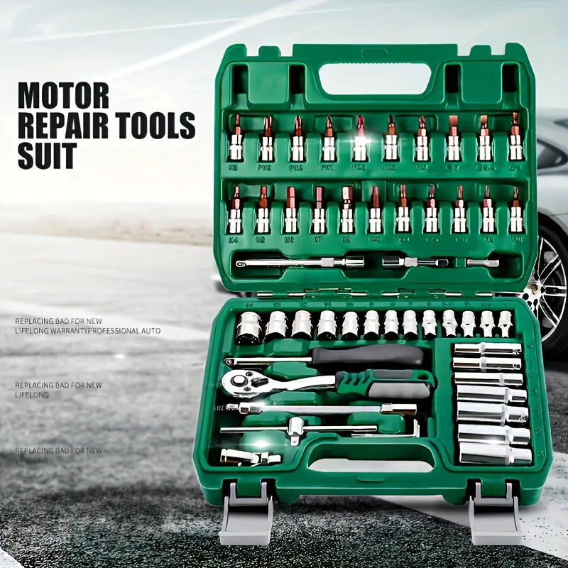 46pcs Set 1/4 Inch Drive Socket Ratchet Wrench Set, With Bit Socket Set Metric And Extension Bar For Auto Repairing