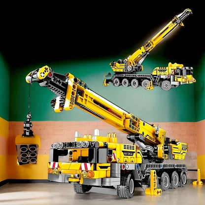 City Series Mechanical Crane Building Block Set, Yellow Engineering Crane Model, Movable, Rotatable, and Liftable, Suitable as a Birthday Gift for Collectors, Christmas or Halloween Gift