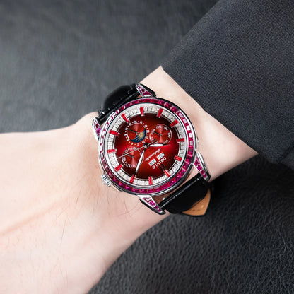 OBLVLO Men's Fashion Automatic Watch Colorful Zircon Moonphase Mechanical Multifunctional Black Leather Strap Timepiece GCM-MUT