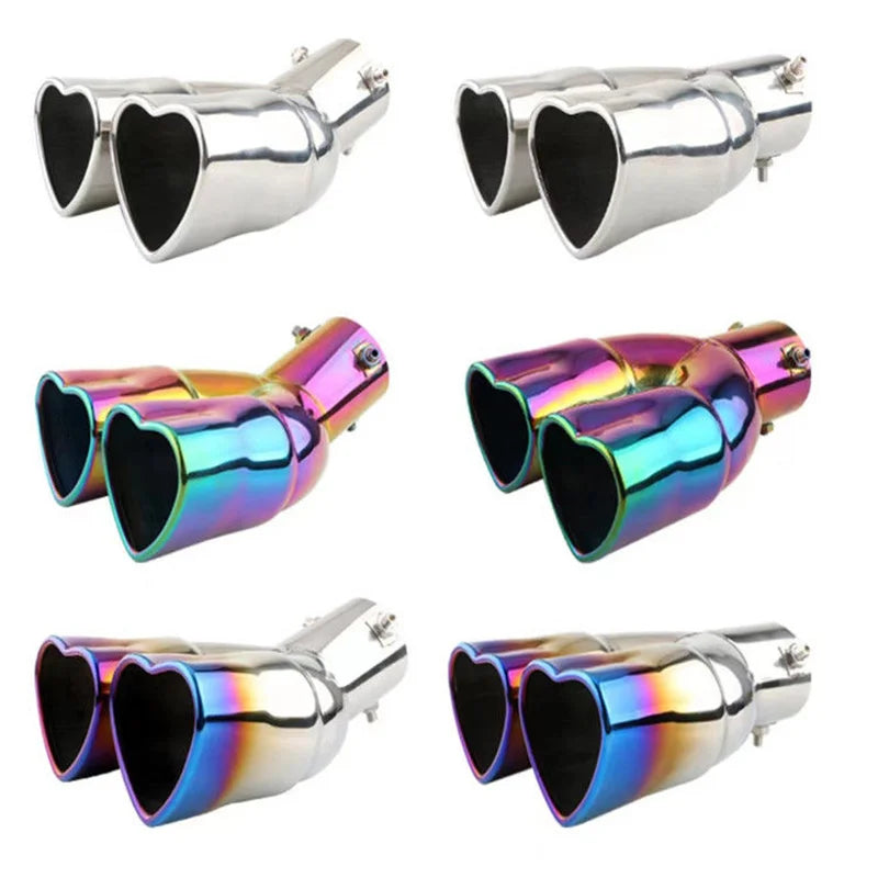 Car heart-shaped double row single row color car tail throat thickened stainless steel love bake blue exhaust pipe