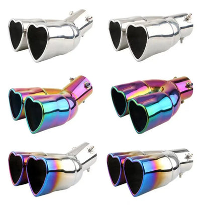 Car heart-shaped double row single row color car tail throat thickened stainless steel love bake blue exhaust pipe
