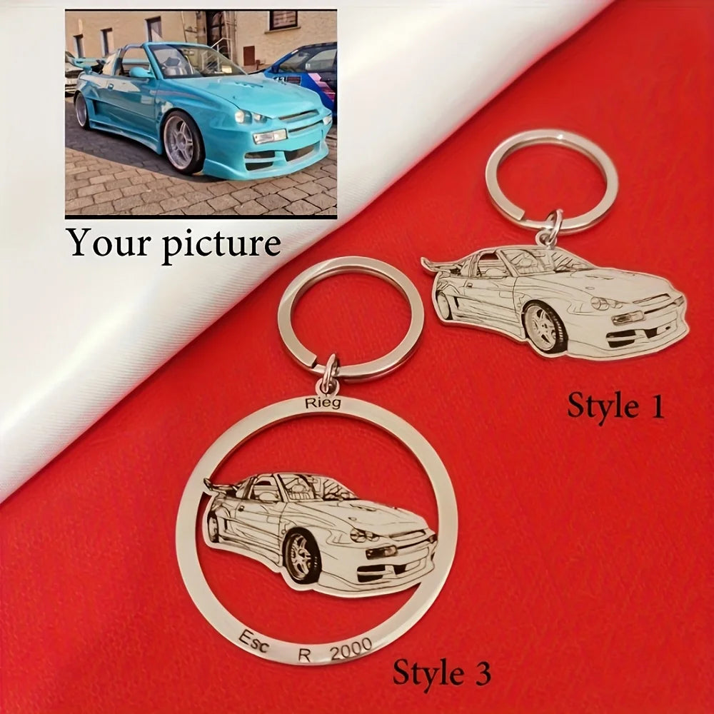 Stainless Steel Round Custom Keychain, Customized with Cartoon Photos of Sports Cars, Motorcycles, and Bicycles, Fashionable Keychain for Racing Enthusiasts and Men