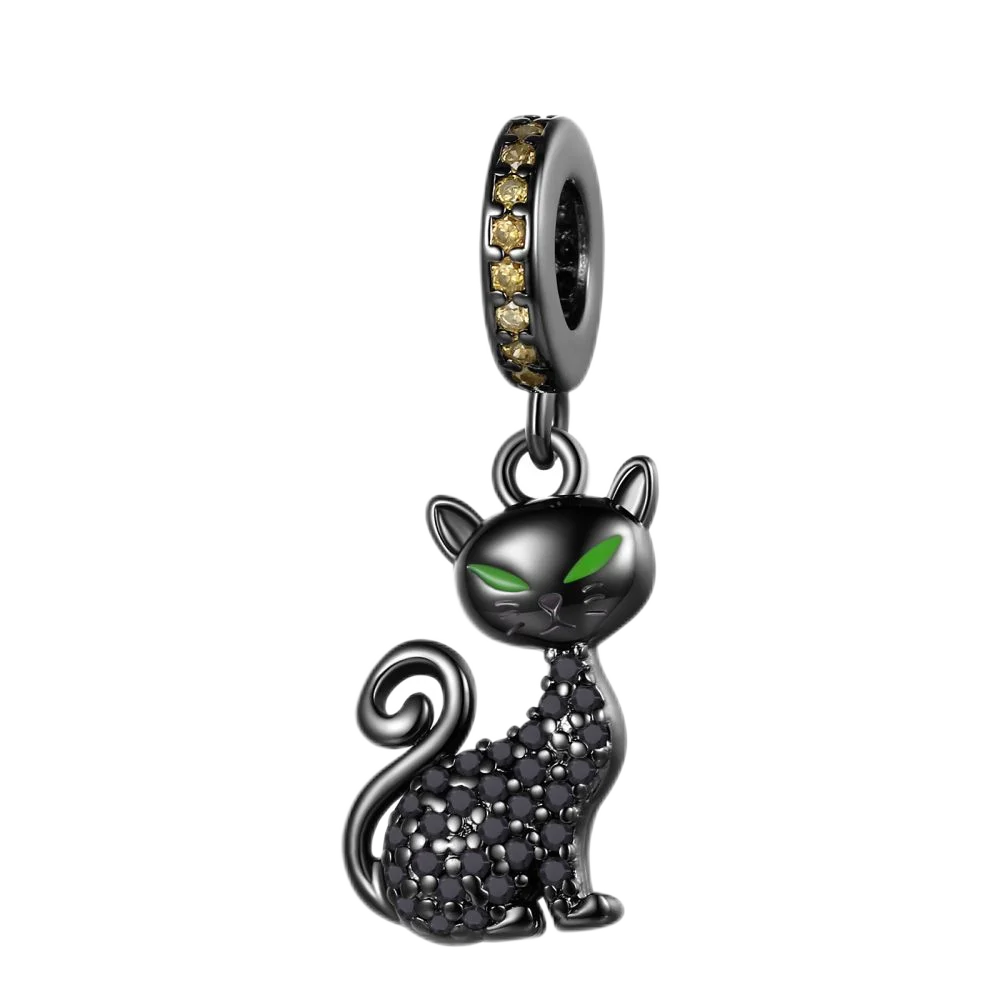 Black Series 925 Sterling Silver Mystical Luck Black Cat Magic Protection Charm Fit DIY Bracelet Necklace Niche Gothic Gifts
