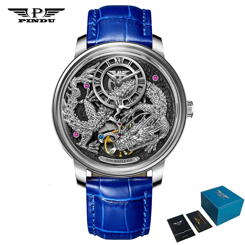 PINDU Designs Original New Men's Mechanical Watchew Dragon Series M2797B Automatic Movement Leather Sapphire Men Wristwatches