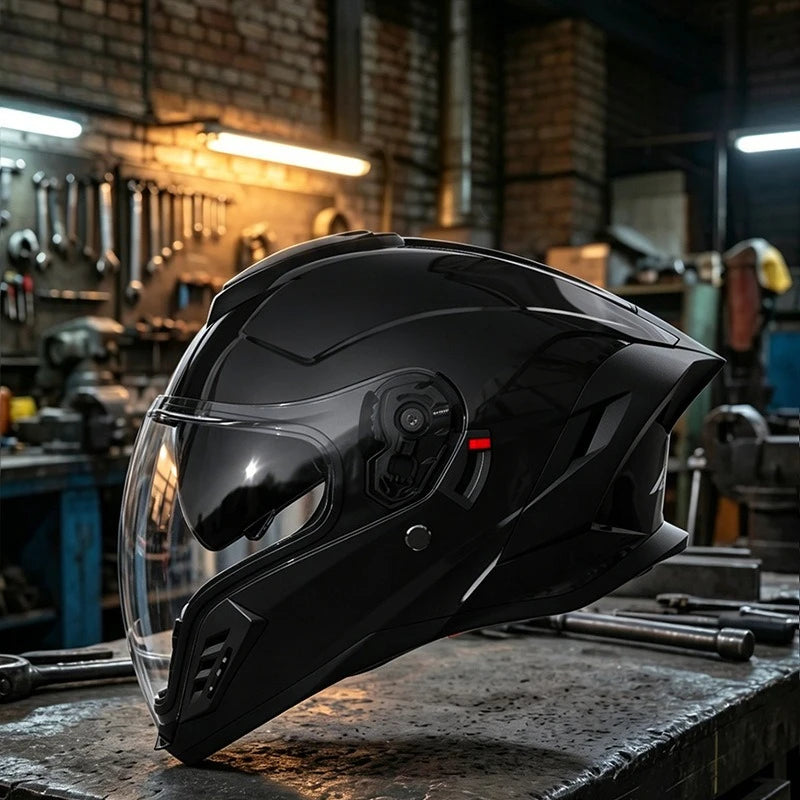 New Motorcycle Dual Lens Exposed Face Helmet Men's and Women's Four Season Models Large Tail Wing Motorcycle Full Face Helmet