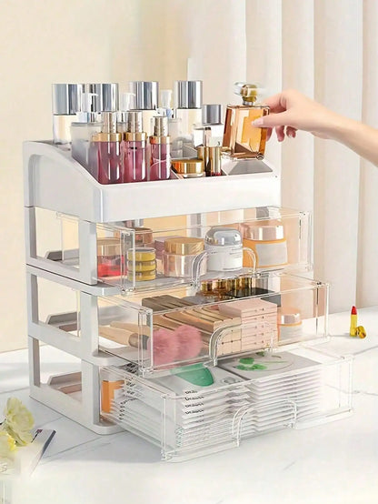 1pc large capacity cosmetic case organizer, dust-proof waterproof jewelry box, cosmetics storage box, multi-layer shelf display,