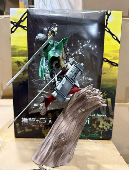 Attack On Titan Levi Ackerman Figure Tree Stump Battle Standing Pose Statue 28cm Scout Regiment Anime Collectible Desktop Decor