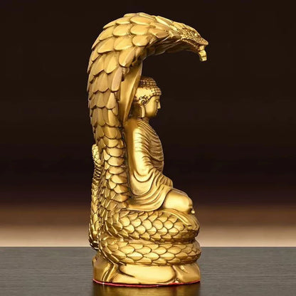 Pure Copper Shakyamuni Statue Ornament, Brass Snake Buddha, Home Decoration Crafts, Snake Protector Buddha Statue, 18cm