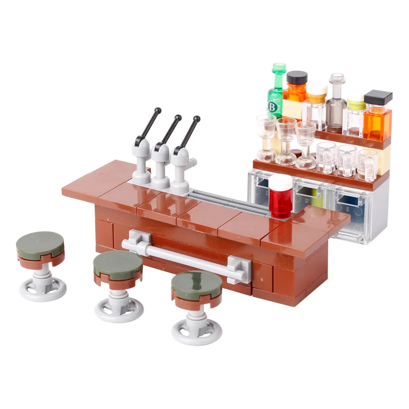 MOC City Supermarket Shop Store Building Blocks Street View Drink Food Vegetable Food Accessories Dessert Blocks Printed Bricks
