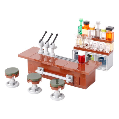 MOC City Supermarket Shop Store Building Blocks Street View Drink Food Vegetable Food Accessories Dessert Blocks Printed Bricks