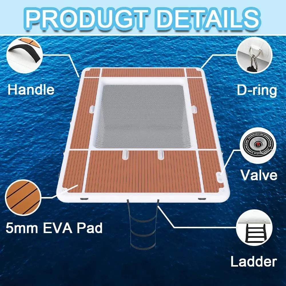 US Stock Inflatable Floating Swimming Pool Inflatable Dock Floating Platform 13x10ft Inflatable Sea Pool with Net for Yacht Boat