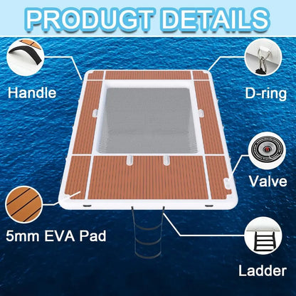 US Stock Inflatable Floating Swimming Pool Inflatable Dock Floating Platform 13x10ft Inflatable Sea Pool with Net for Yacht Boat