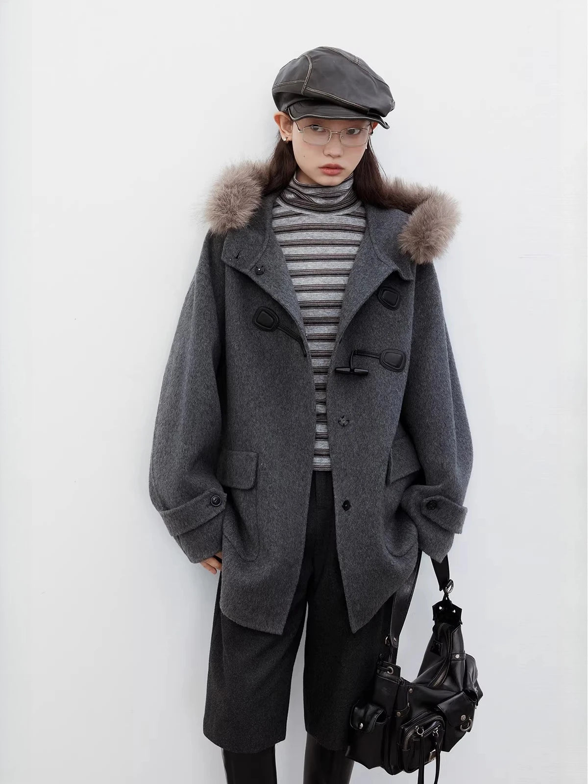 CHIC VEN Women Mid-length Woolen Coat Loose Casual Hooded Double-sided Horn Buckle Female Jacket Overcoat Autumn Winter 2025