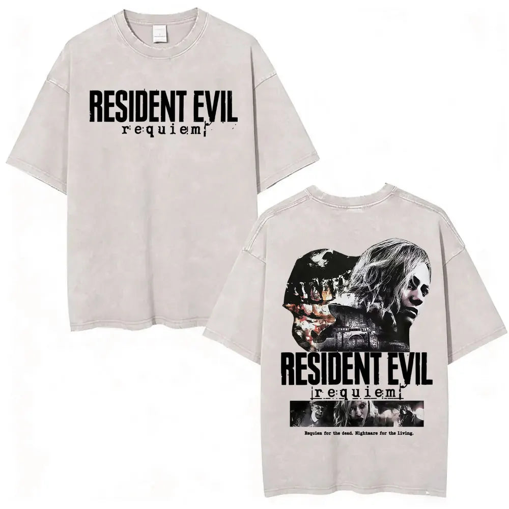 Limited Resident Evil Requiemm Anime T Shirt Men's Clothing Gothic Vintage Washed T Shirts Summer Tops O-Neck T-shirt Streetwear
