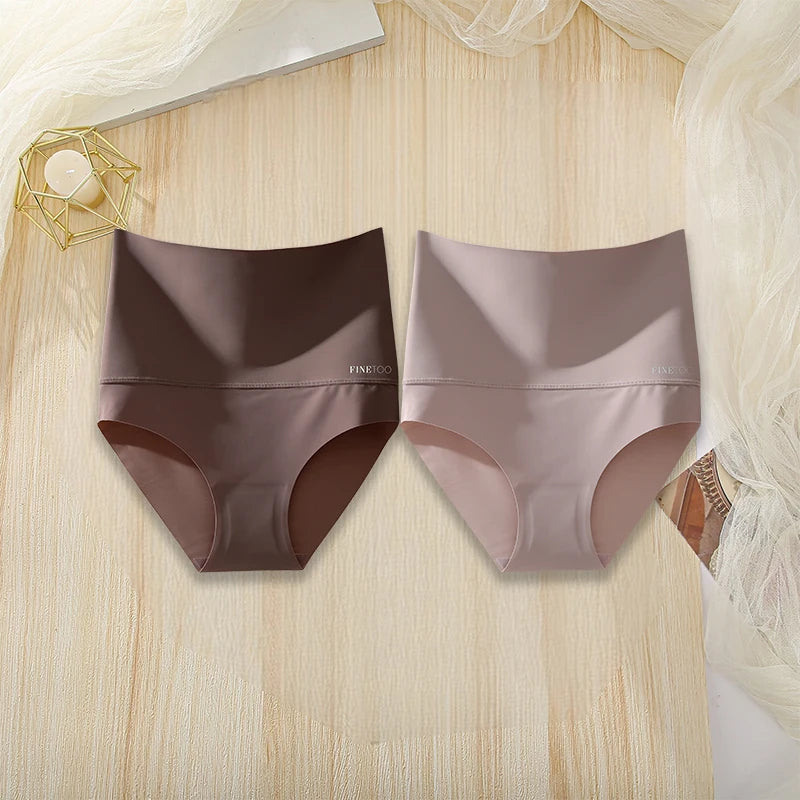 2Pcs/Set High Waist Panties Women Body Slimming Underwear Breathable Comfortable Briefs Solid Briefs  Breathable Lingerie