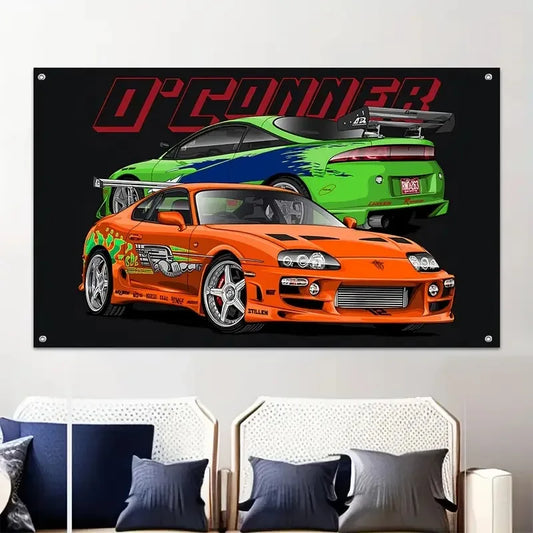 VIKAMA Fast and Furious Supra & Eclipse Tapestry JDM Car Wall Hanging for Bedroom Boys Gaming Room Decor