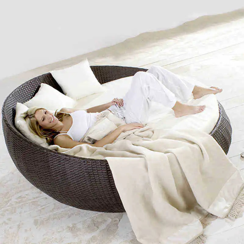 HYS outdoor rattan large round bed garden courtyard balcony bed recliner leisure creative lazy rattan chair sofa bed furniture