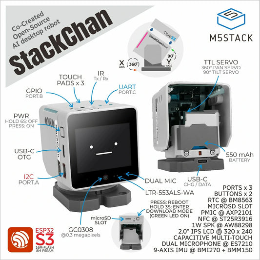 M5Stack Official StackChan: Kawaii Co-Created Open-Source AI Desktop Robot(ESP32-S3)