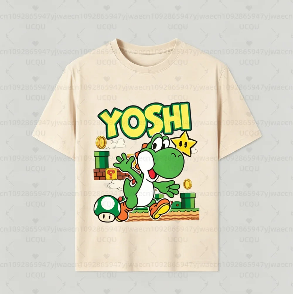 Boys Girls Family Kids T-shirt Tops Summer Cartoon Yoshi Men's Women's Short Sleeve T-shirt Tops Suitable For Adults And Kids