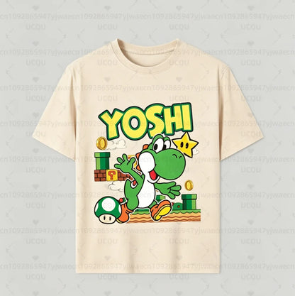 Boys Girls Family Kids T-shirt Tops Summer Cartoon Yoshi Men's Women's Short Sleeve T-shirt Tops Suitable For Adults And Kids