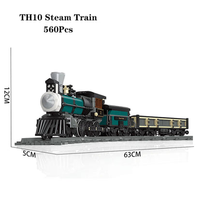 Compatible With LEGO Big Rail Car Locomotive Building Blocks Toys Model City Steampunk Era Bricks Retro Train With Power Motor