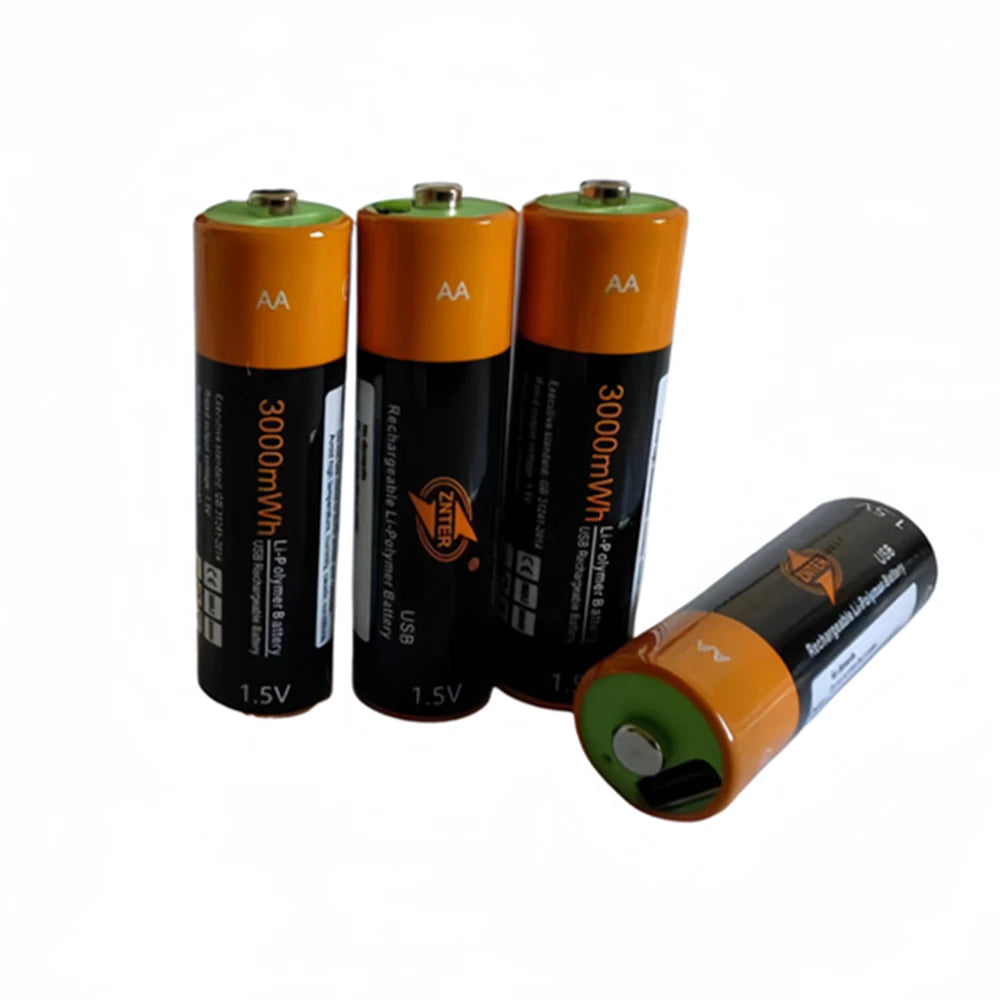 ZNTER 3000mWh AA rechargeable battery USB 1.5V lithium polymer battery charged via USB charging cable